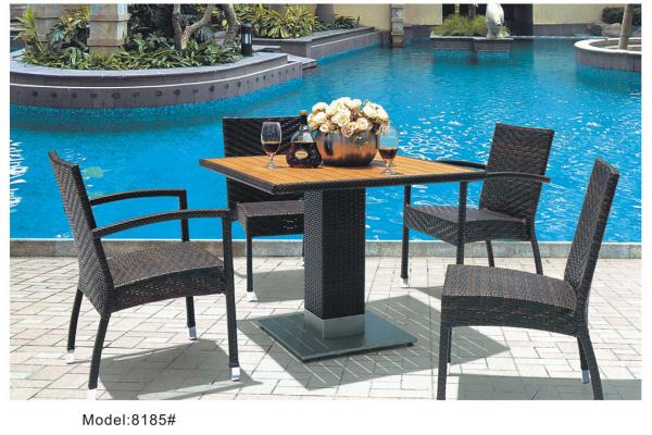 SS table base with wicker dining chair set -8185
