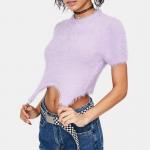 Fleece Knitted Short Sleeve Crop T Shirt