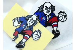 China Custom Silicone Labels Cartoon Garment Patches Old Man Playing Basketball Pattern supplier