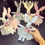 Rabbit Shape Plush Keychain Toys Pink / Blue Color Custom Size With Lace Skirt for sale