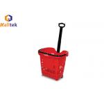 Telescopic Handle Plastic Rolling Basket With Two Wheels for sale