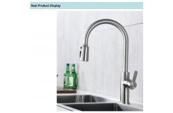 China DC4.5-6.5V Brushed Nickel Gooseneck Kitchen Faucet With Pull Out Sprayer supplier