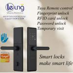 Qleung S829 Tuya Wifi Remote Control Fingerprint Code Card Keyless Security Smart Home Door Lock For Home Hotel for sale