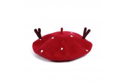 China OEM Christmas Holiday Gift Antler Wool Beret Retro Handmade Hat supplier
