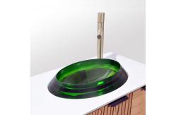 China Modern Style Bathroom Wash Basins Semi Embedded Oval Shape Glazed Glass Sinks supplier