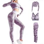 Long Sleeve Women Gym Leggings Plaid Pattern Womens 2 Piece Yoga Set