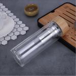 Customized Borosilicate Glass Bottle , Clear Glass Drinking Bottle With Bamboo Lid