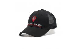 China All black flat embroidery Constructed Trucker Cap Cotton Sweatband supplier