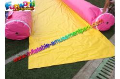 China 50M Single Lane Pink Inflatable Water Splash Slip Slide With Pool supplier