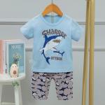 Boys And Girls Children'S Summer Pjs Cartoon Shark 40 Cotton Yarns for sale
