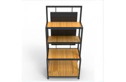 China Length 650mm Width 350mm Iron And Wood Shelves , Iron And Wood Bookshelf Black supplier