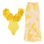Red Blue Green Three Piece Bikini Set Wire Free Padded Cups High Elasticity Swimwear for sale