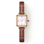 Retro Color Small Brown Leather Watch Cowhide Strap Womens Square Face Watch for sale