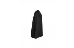 China 240G Black Chef Jacket Long Sleeve Polyester 65% Cotton 35% With Red Pipings supplier