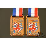 Antique Gold Finish Custom Sports Medals Soft Enamel Medaille With Woven Ribbon for sale