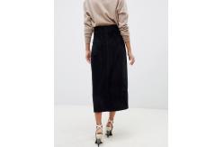 China OEM hot selling button through midi skirt in washed black supplier