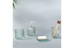 China vertical stripe Style Glass Soap Foam Dispenser Toothbrush Holder Bathroom Accessories Set supplier