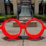 Red Painted Metal Sculpture , Stainless Steel Glasses Sculpture For Monumental for sale