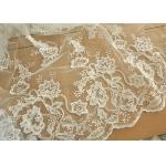 Off White Wedding Dress Tulle Lace Fabric , Embroidery Beaded Ivory Bridal Lace Fabric for sale