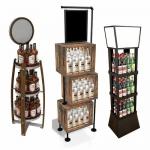 Versatile Beverage Wooden Display Stands Plywood Rotating Wooden Shelf Customized for sale