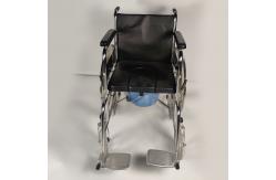 China Commode Seat Foldable Steel Wheelchair With Solid Castor And Rear Wheel supplier
