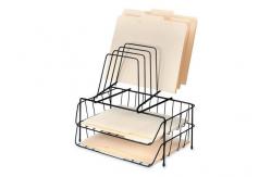 China Iron Wire Metal Magazine Stand , Two File Office Table Top Wire Display Racks supplier