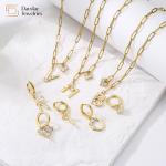 Paperclip Chain 18k Gold Plated Letter Pendant Necklace Diamond Zircon Heart for sale