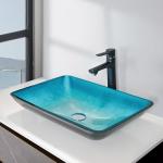 Tempered Glass Blue Rectangle Vessel Sink 560 * 360 * 110mm With Faucet for sale