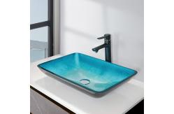 China Tempered Glass Blue Rectangle Vessel Sink 560 * 360 * 110mm With Faucet supplier