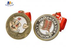 China 5K Running Race Medal With Pig Relief Antique Gold Plating Both Side Design supplier