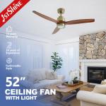 1stshine LED Ceiling Fan with Antique Brass and Solid Wood Dimmable 3 Color LED Lighting for sale