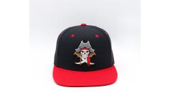 China Hip Pop Flat Brim Snapback Hat 3D Embroidered Black And Red supplier