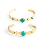 Natural Stone Turquoise 18K Gold Plated Bangles For Women Adjustable for sale