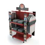 Customized Four Sided Cloth Display Stand Floorstanding Pegboard Metal Clothes Rack for sale