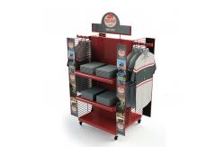 China Metal Double Sided Wire Grid Display Racks Backpack Display Stand With Hooks supplier