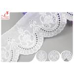 Cream Embroidered Eyelet Cotton Lace Trim Border With Floral Pattern SGS Verified for sale