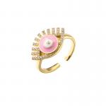Adjustable 18K Gold Jewelry CZ Eye Enamel Rainbow Ring Evil Eye Open Rings for sale