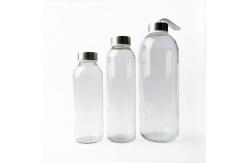 China Personalized Custom 350Ml 500Ml 16Oz Transparent Glass Water Bottle With Stainless Steel Lid supplier