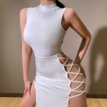 Stretch Sleeveless Womens Party Maxi Dresses , Hollow Slit Cross Strap Maxi Dress