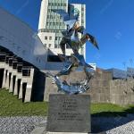 Mirror Polished Stainless Steel Monument Sculpture Flying Seagull And Fish Sculpture for sale