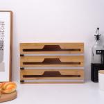 Kitchen Drawer 2 In 1 Bamboo Plastic Wrap Dispenser With Cutter