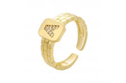 China Open Watchband 18k Diamond Ring Men Plated Chunky Gold Initial Ring supplier