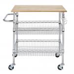 Kitchen Organiser Wooden Top Metal Chrome Basket Shelf Wire Trolley Cart for sale