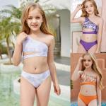 Printed Split Girls Swimming Suits One Shoulder Swimsuit Big Children'S Swimsuit for sale