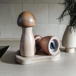 Mashroom Shape Acacia Wood Salt And Pepper Grinder Set With Manual Adjustable Coarseness for sale