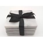 Marble White Plain Stone Coasters No Pollution Insulated With Back Pad for sale