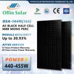 Full Black 440W 445W 450W 455W 460W Solar Panel Monocrystalline Solar Panels Half Cell Solar Panel Kit For Homes for sale