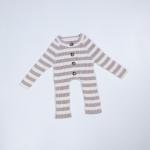 100% Cotton Unisex Baby Girl Boy Knit Striped Jumpsuit Long Sleeve One Piece Button Down Sweater Rompers Playsuit for sale
