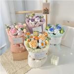 Children's Day Gift Portable Simulation Bouquet Bag with Knitted Plush Rose Puff Flower in Multiple Colors for sale