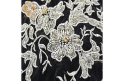 China Unique White Embroidered Lace Fabric Pearls Decoration 135cm 140cm Width supplier